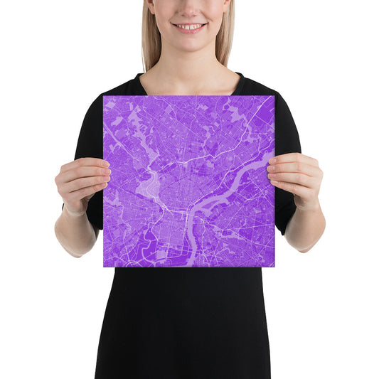 Philadelphia Purple and White Canvas Map