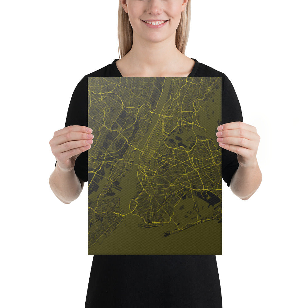 New York Black and Yellow Canvas Map