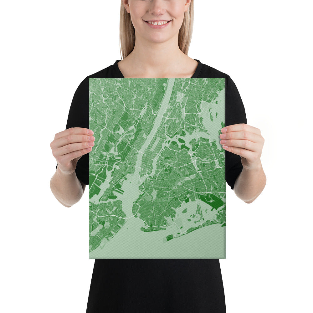 New York Green and White Canvas Map