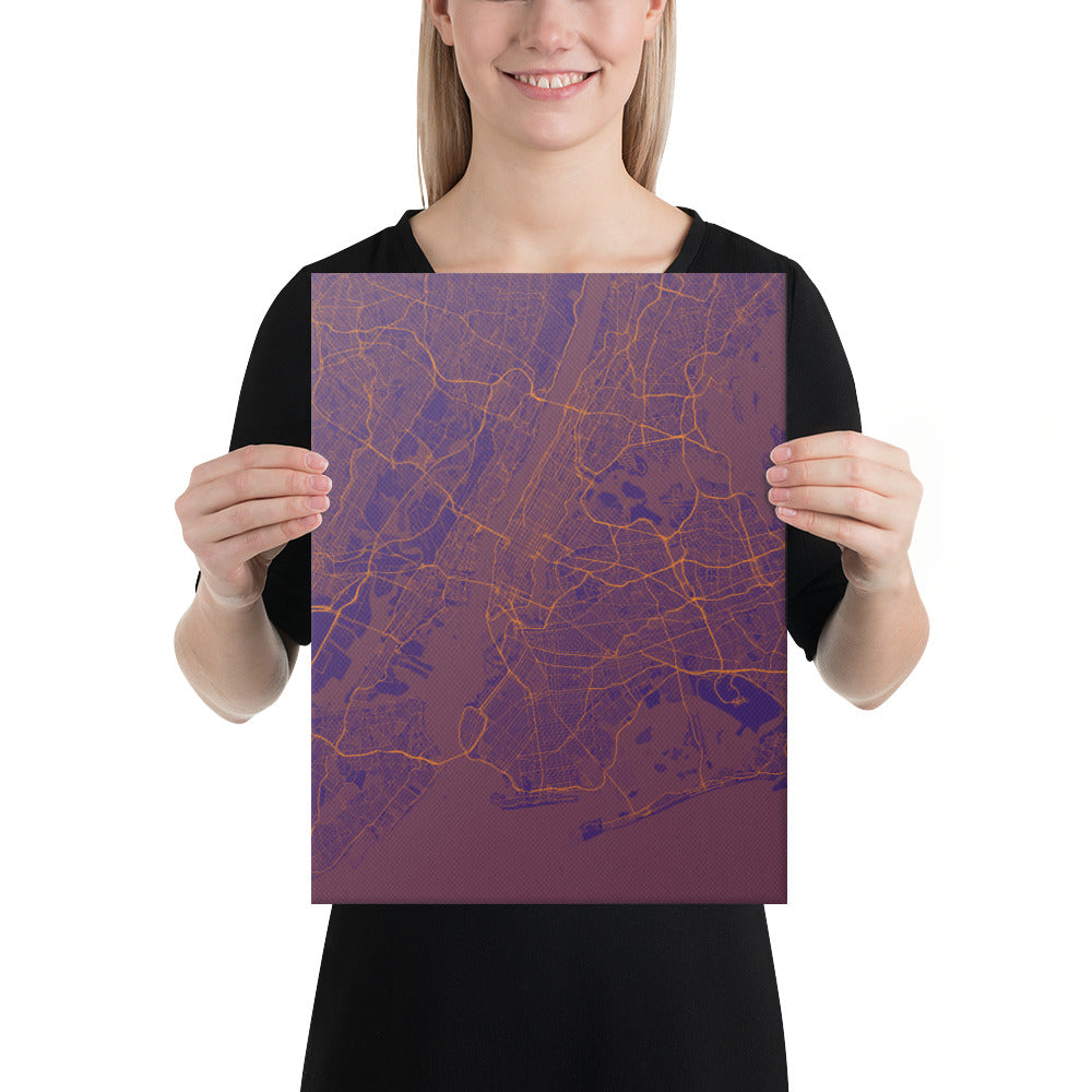 New York Purple and Orange Canvas Map