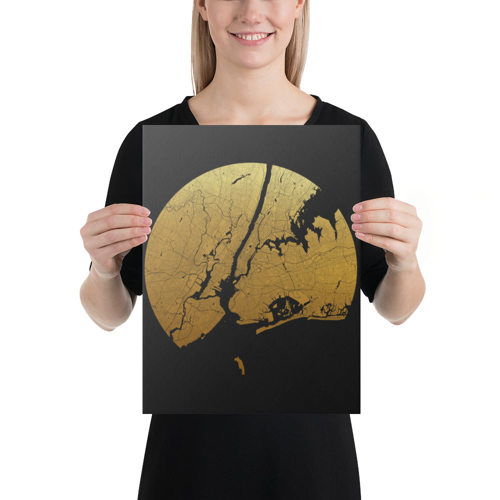 New York Gold on Black Canvas Map