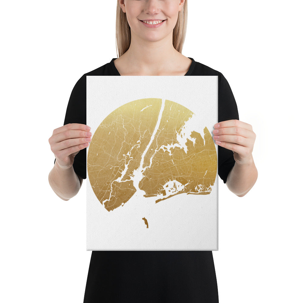 New York Gold on White Canvas Map