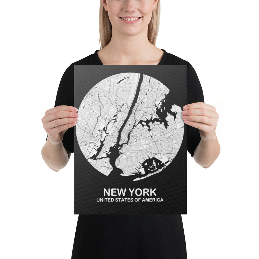 New York Circular White Canvas Map