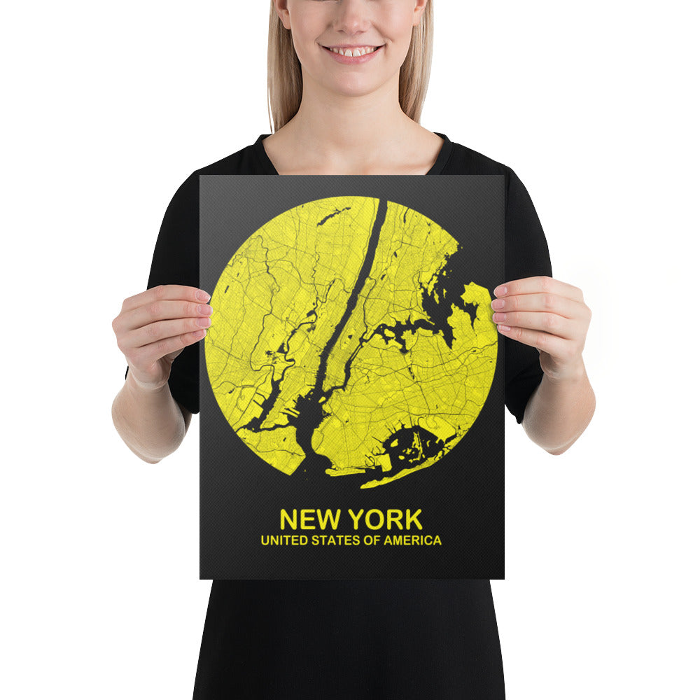 New York Circular Yellow Canvas Map