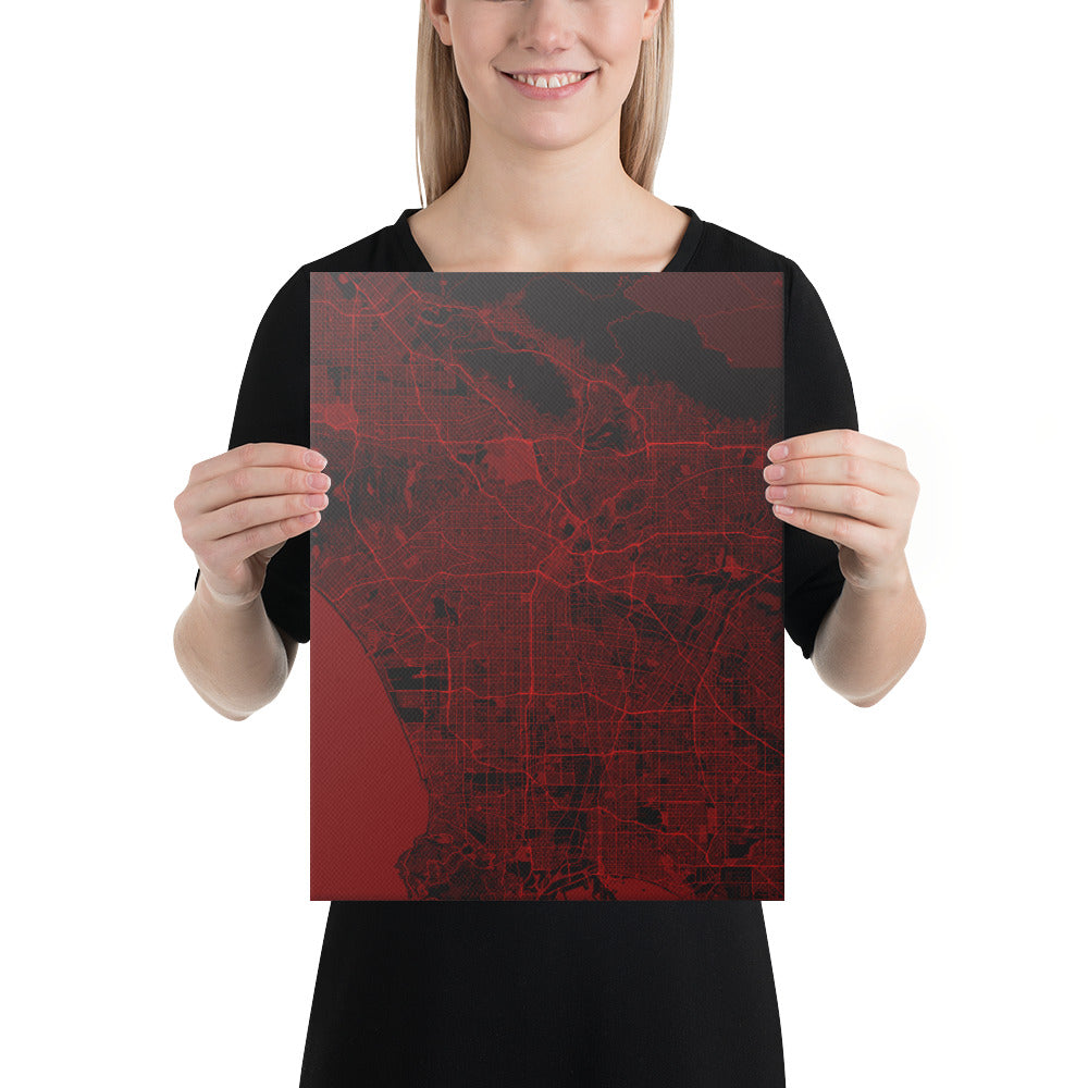 Los Angeles Black and Red Canvas Map