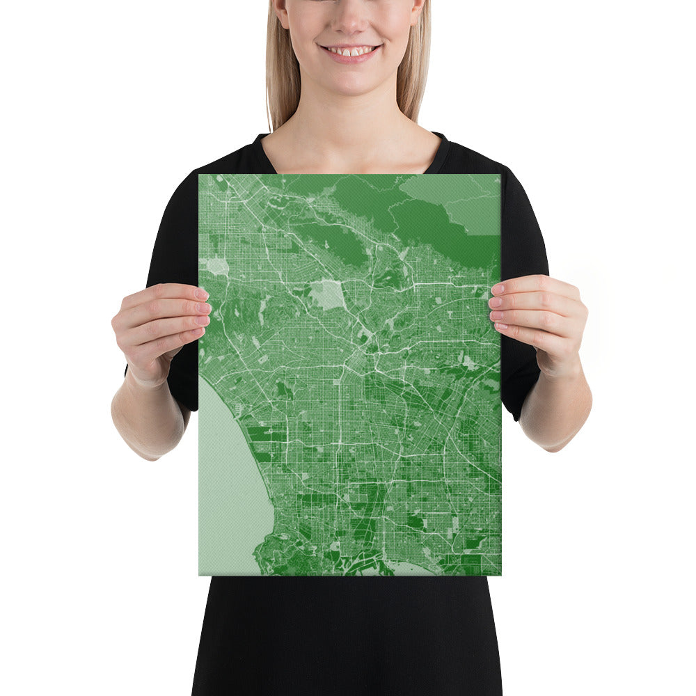 Los Angeles Green and White Canvas Map