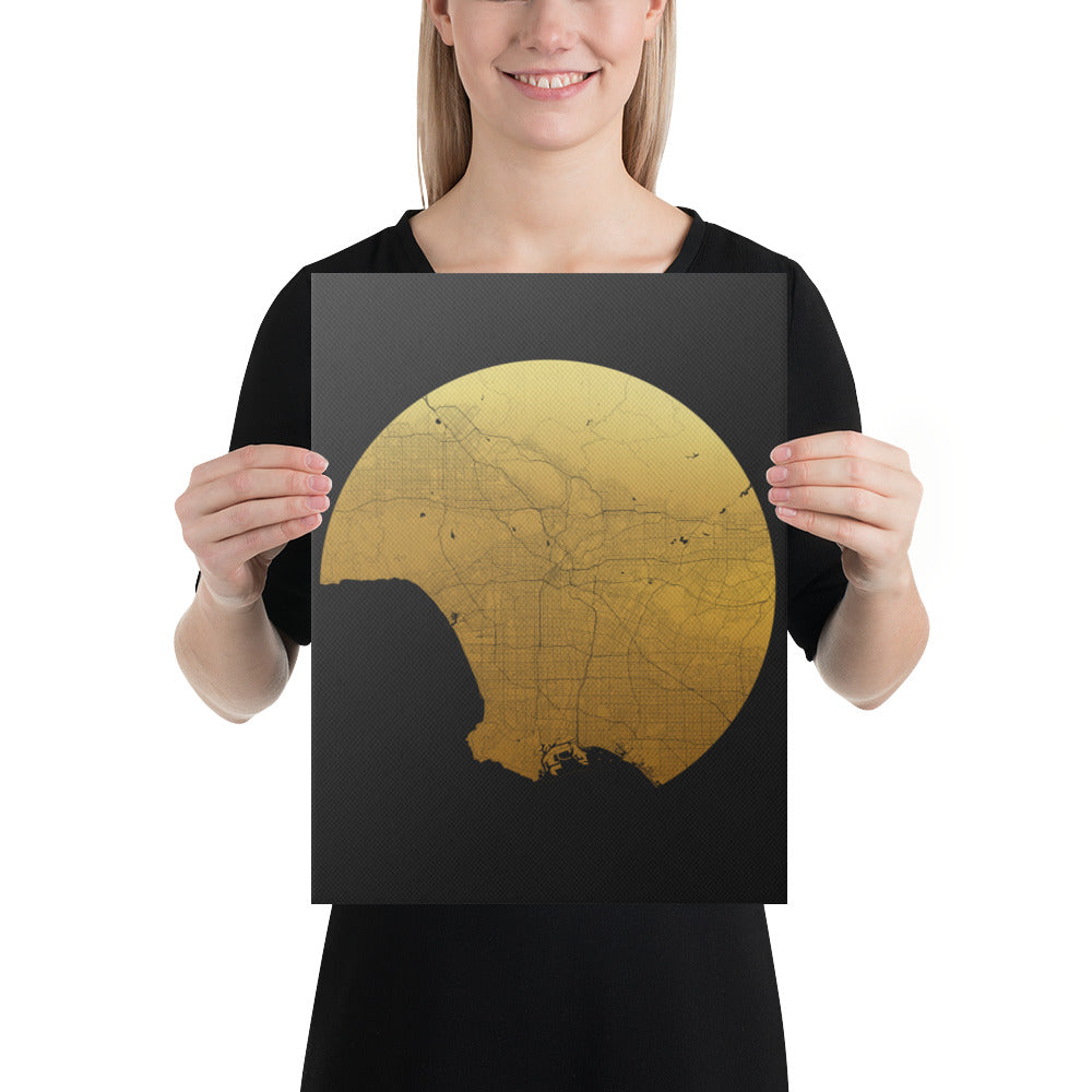 Los Angeles Gold on Black Canvas Map