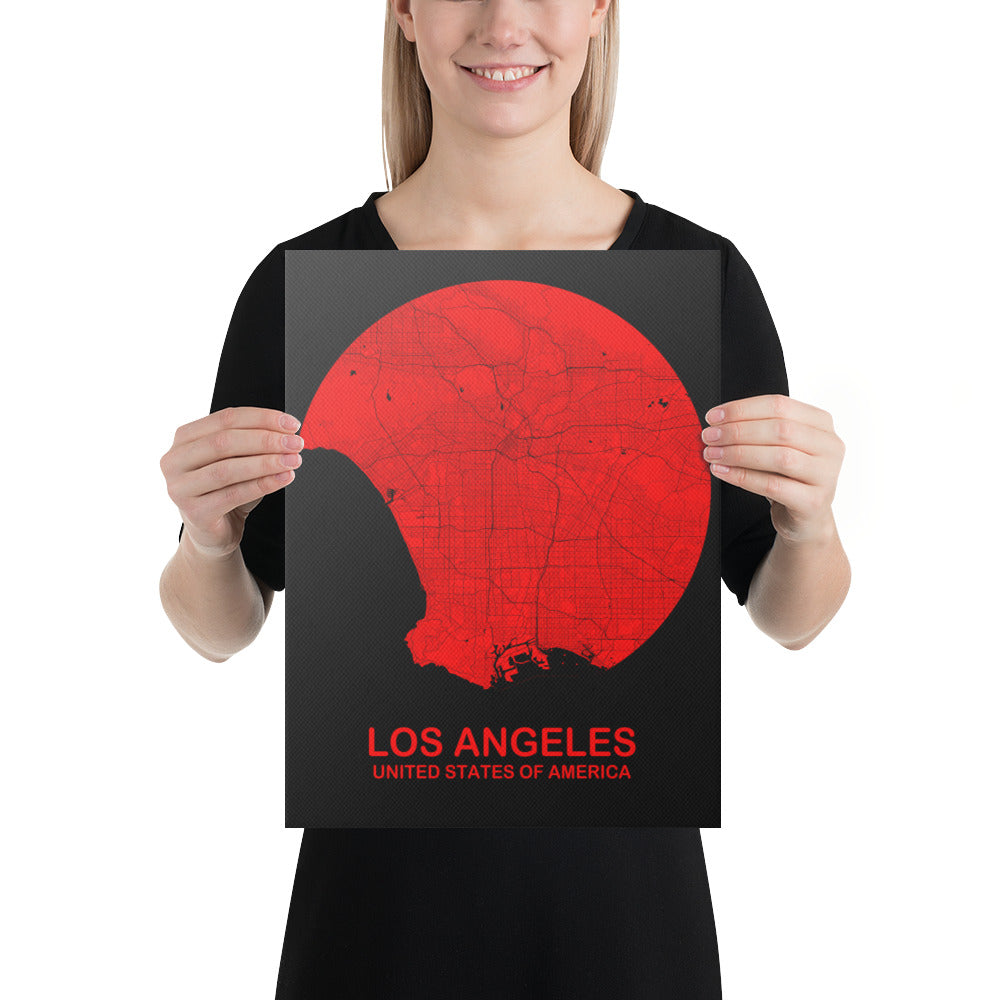 Los Angeles Circular Red Canvas Map