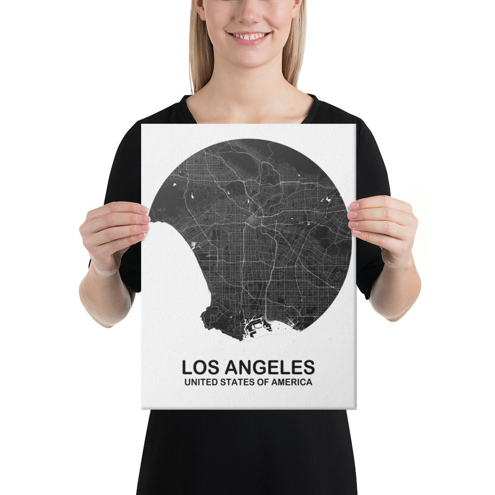 Los Angeles Circular Black Canvas Map