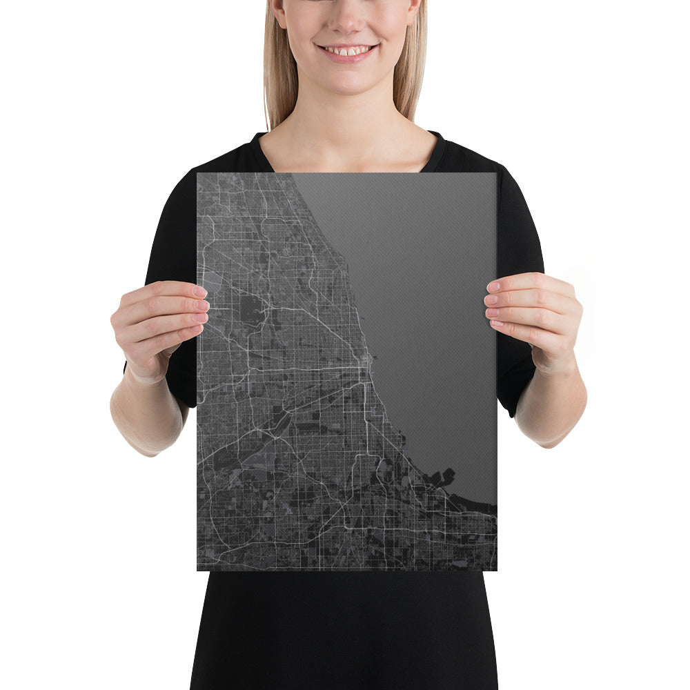 Chicago Black Canvas Map