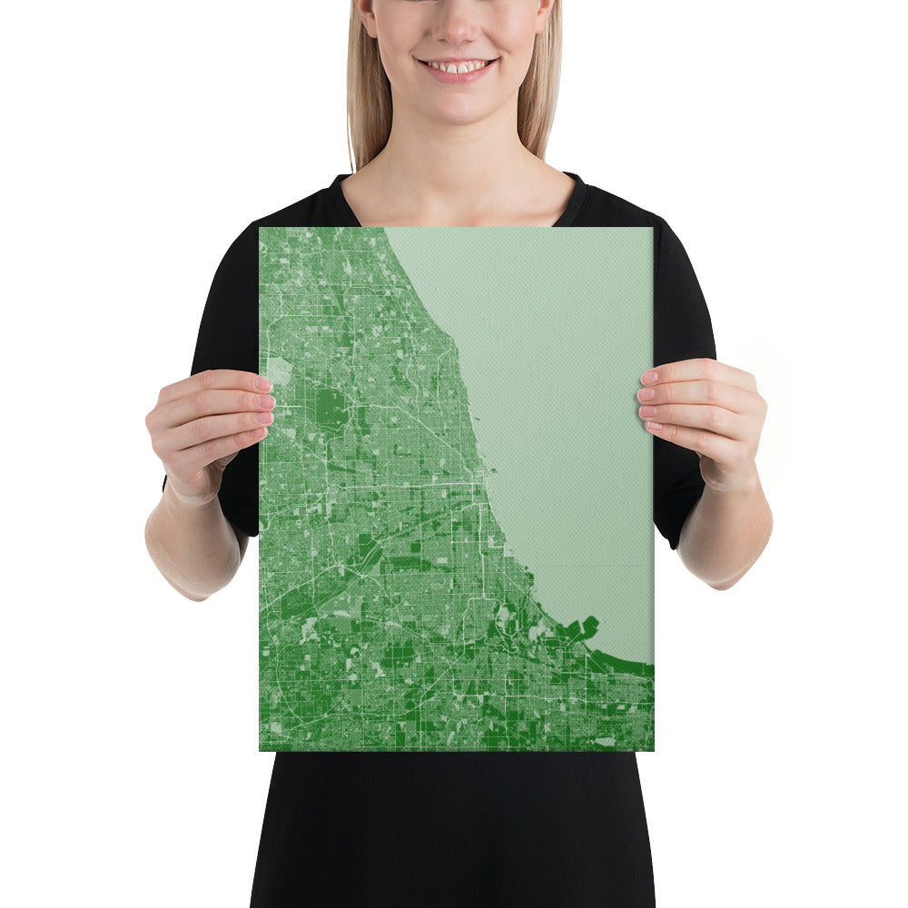 Chicago Green and White Canvas Map