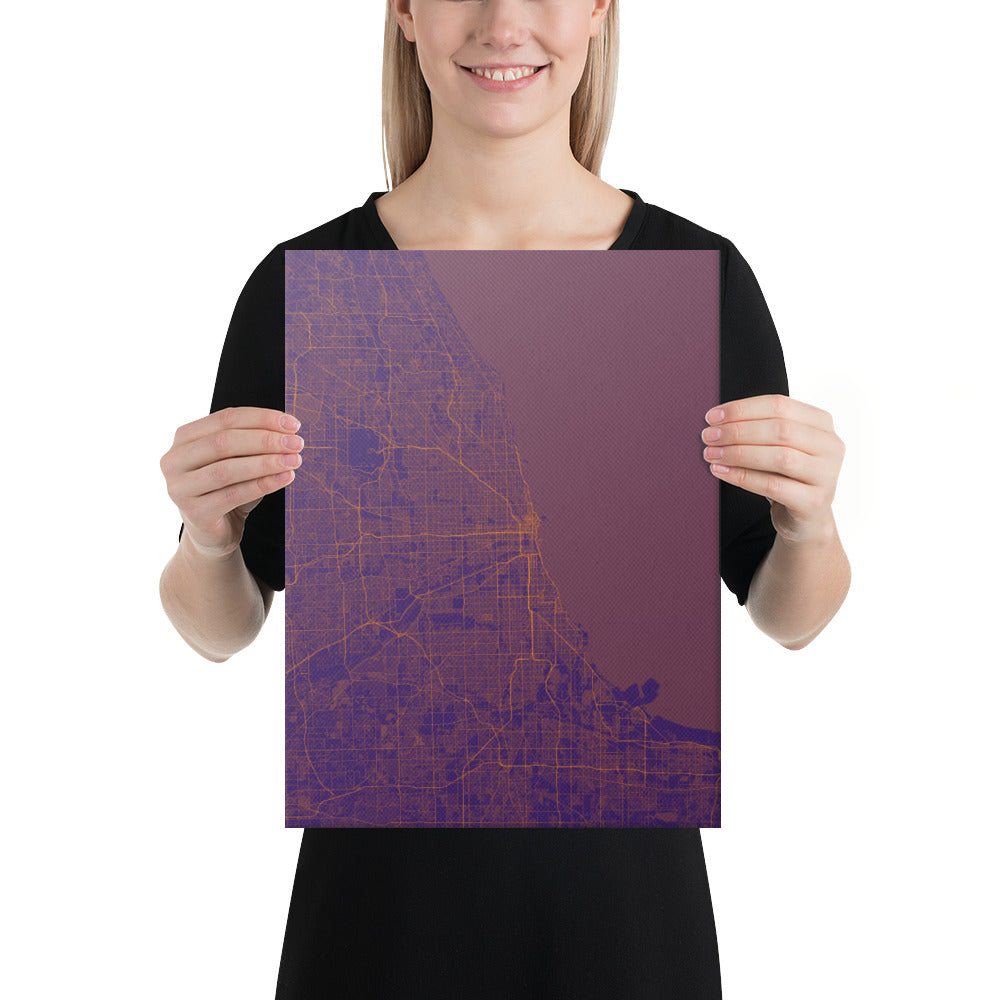 Chicago Purple and Orange Canvas Map