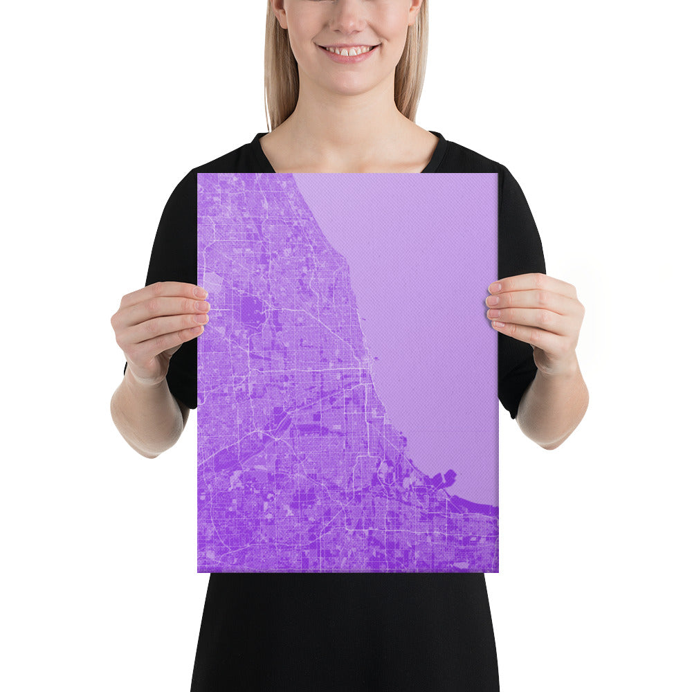 Chicago Purple and White Canvas Map