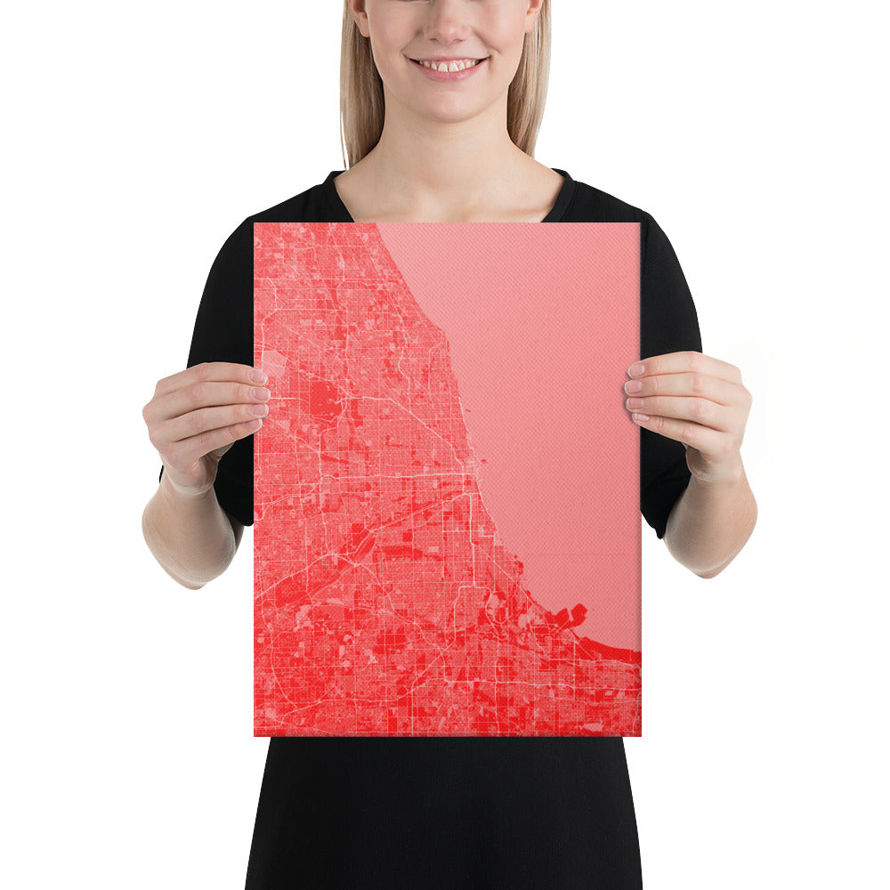 Chicago Red and White Canvas Map