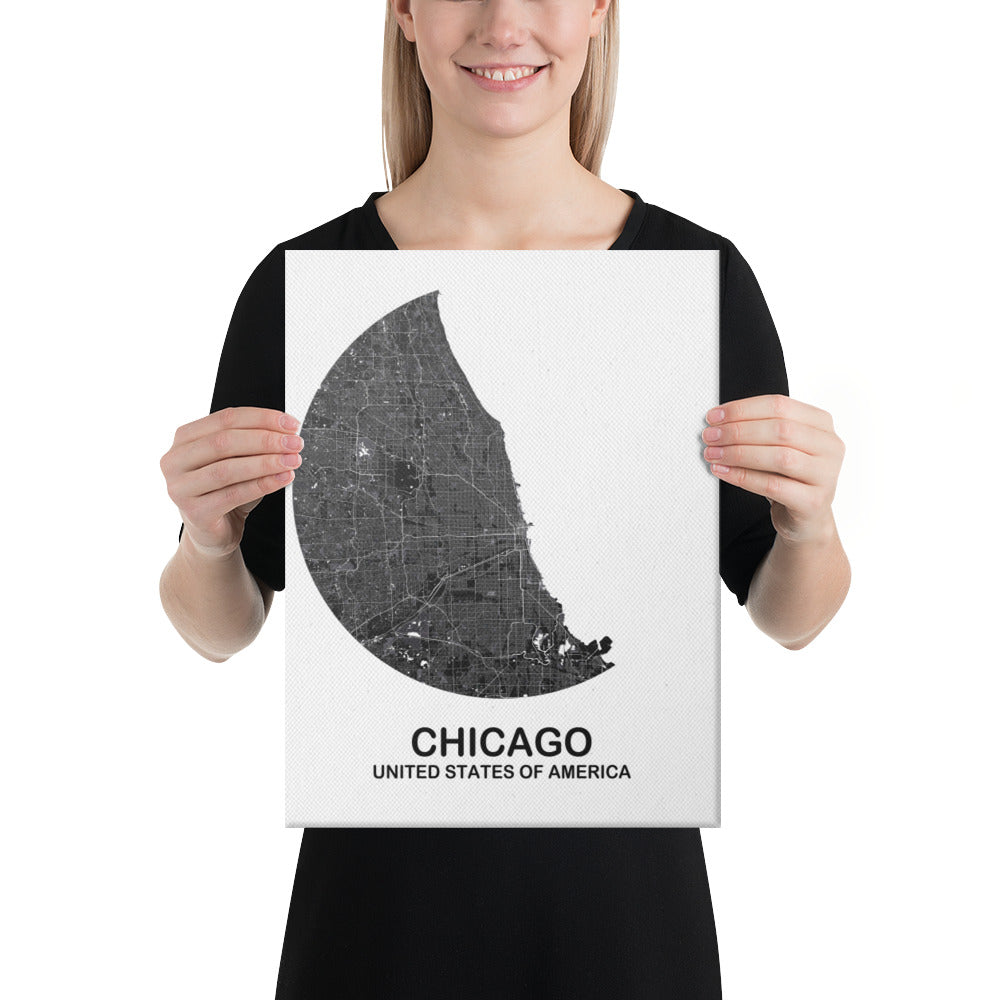 Chicago Circular Black Canvas Map