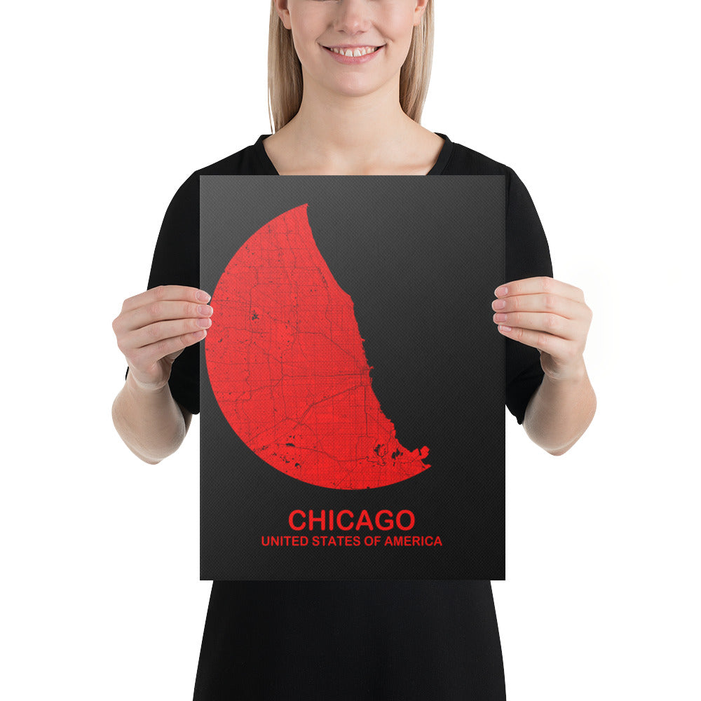 Chicago Circular Red Canvas Map