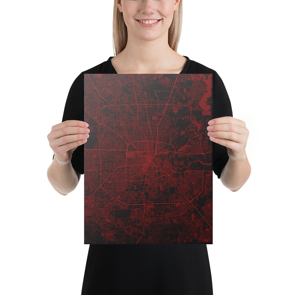 Houston Black and Red Canvas Map