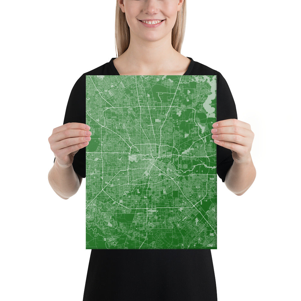 Houston Green and White Canvas Map