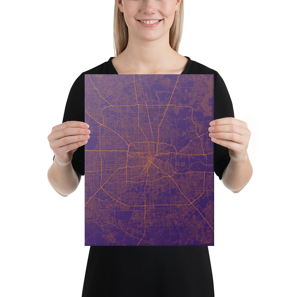 Houston Purple and Orange Canvas Map