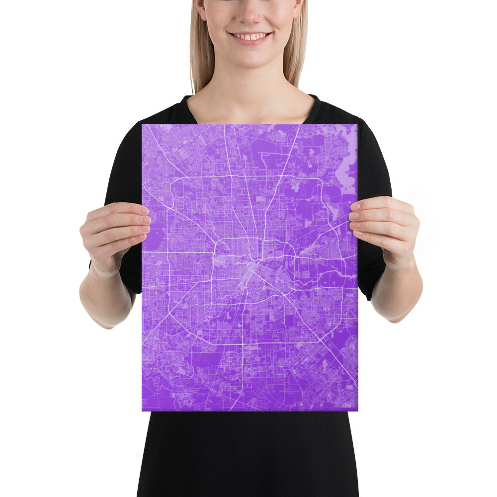 Houston Purple and White Canvas Map