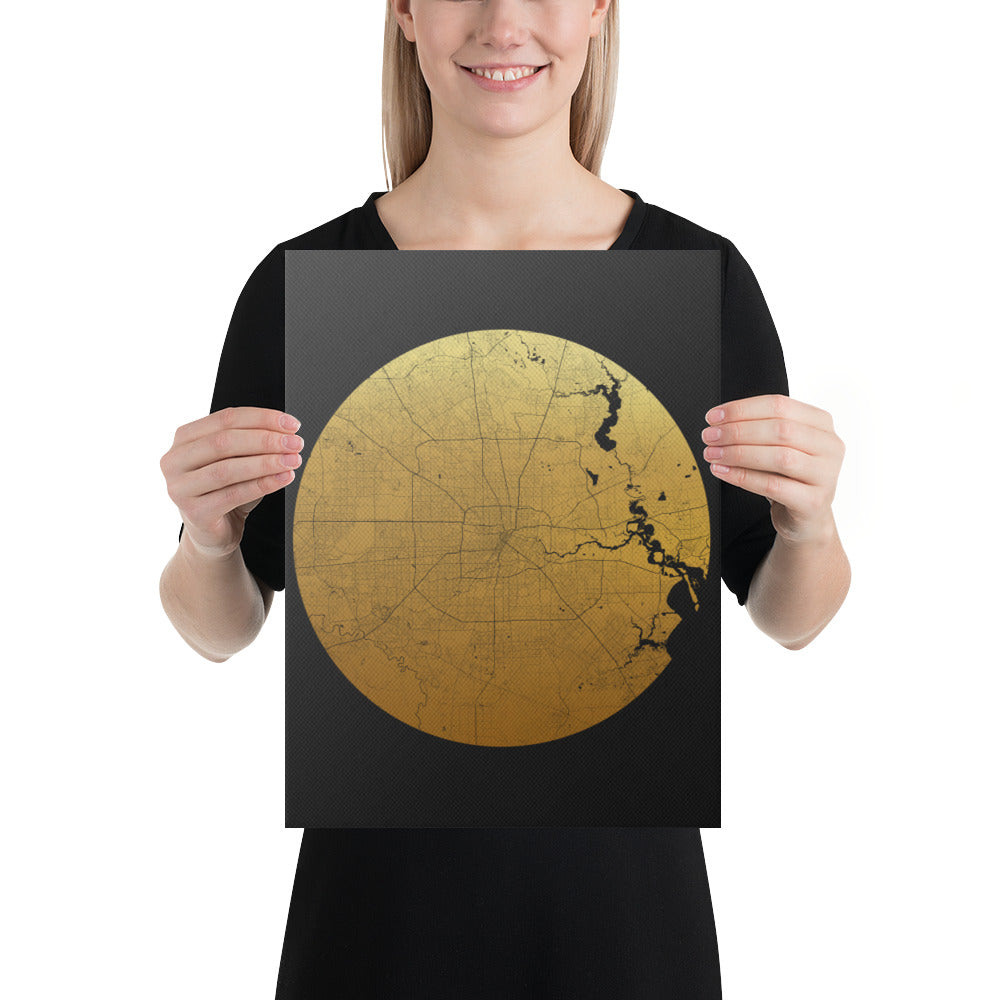 Houston Gold on Black Canvas Map