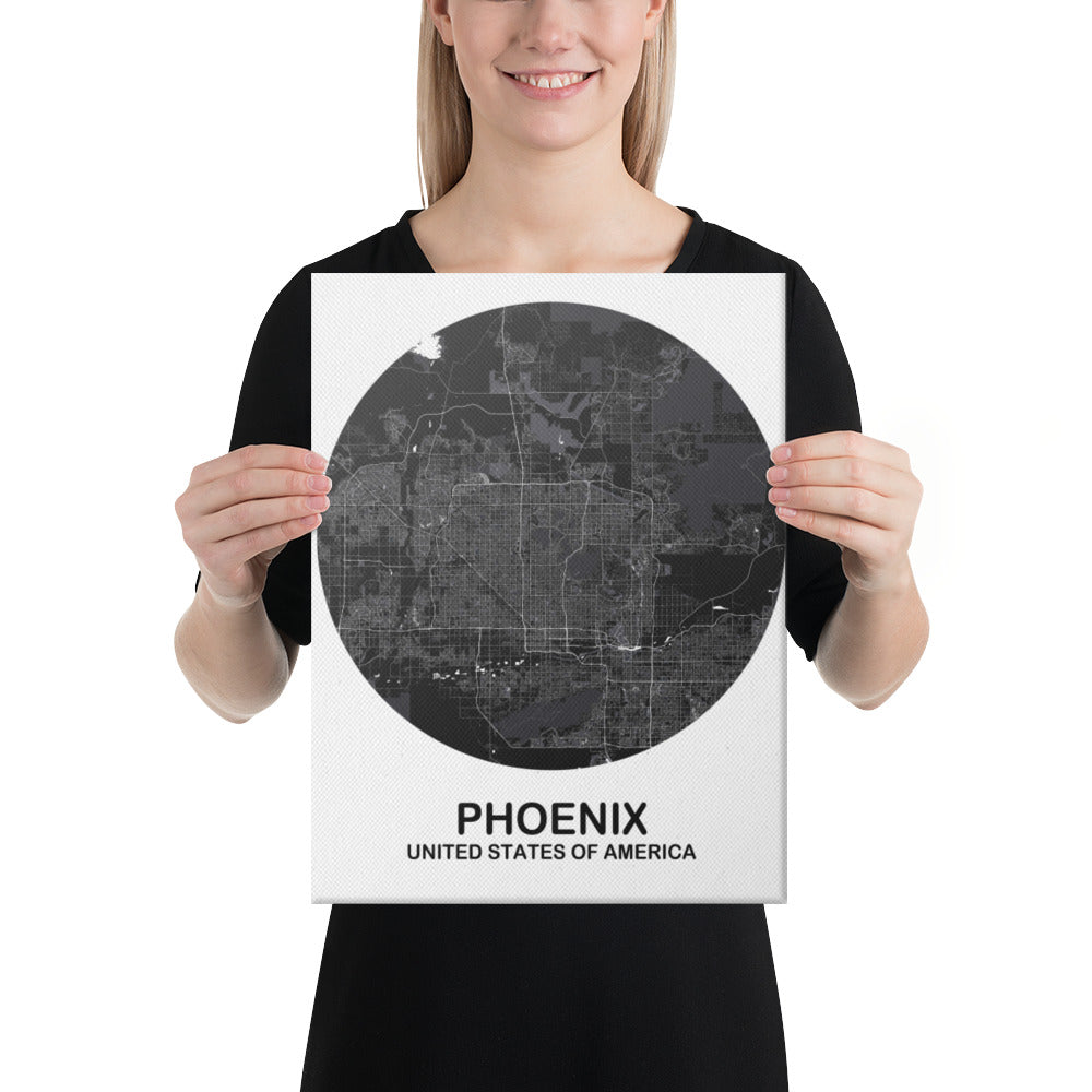 Phoenix Circular Black Canvas Map