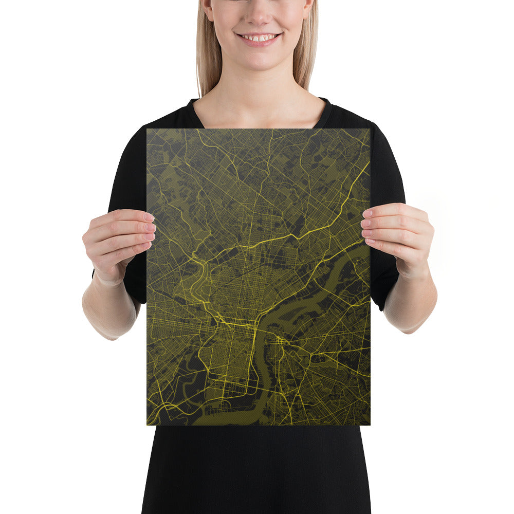 Philadelphia Black and Yellow Canvas Map