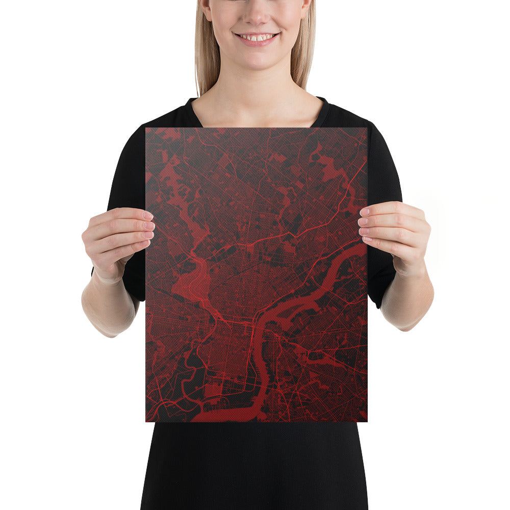 Philadelphia Black and Red Canvas Map