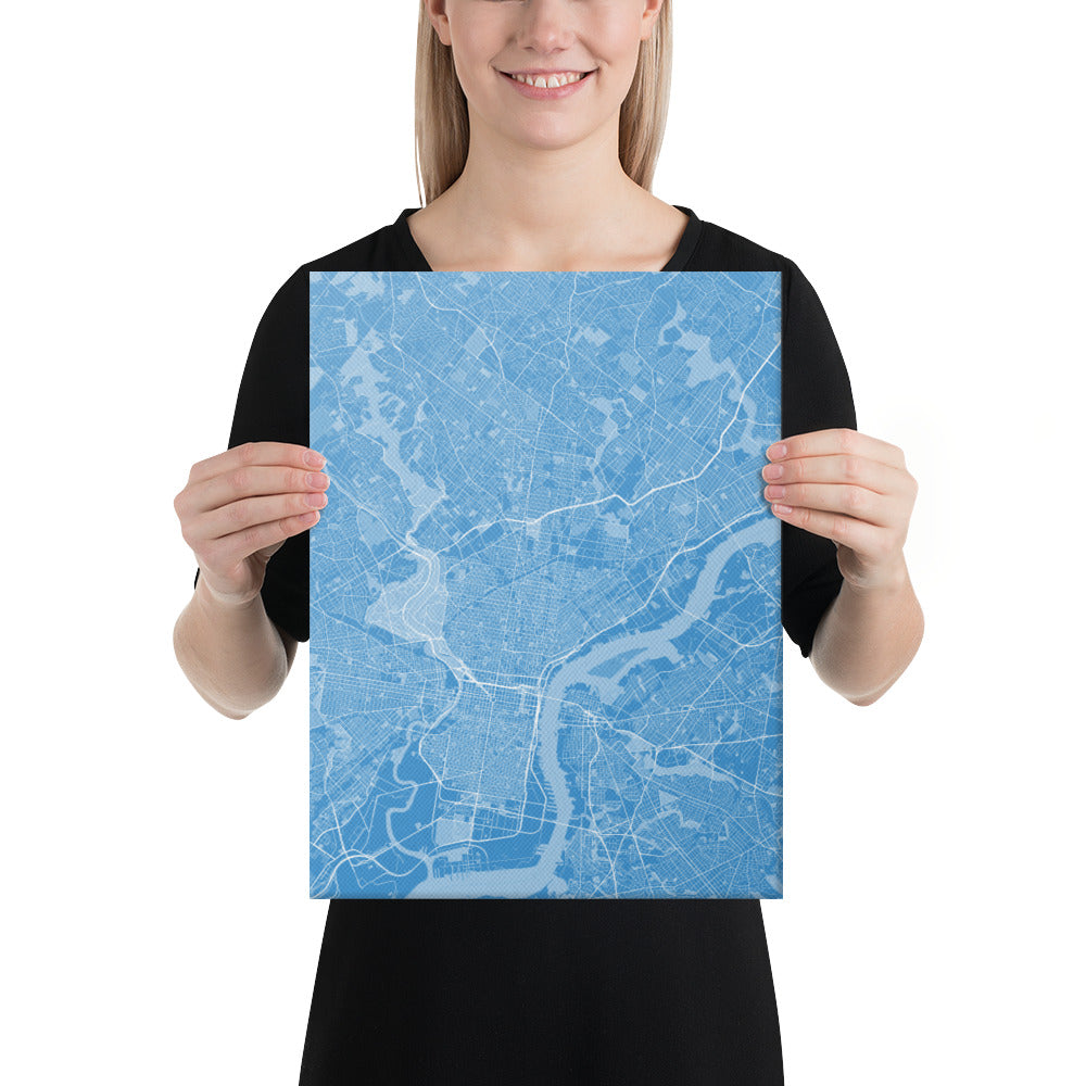 Philadelphia Blue and White Canvas Map