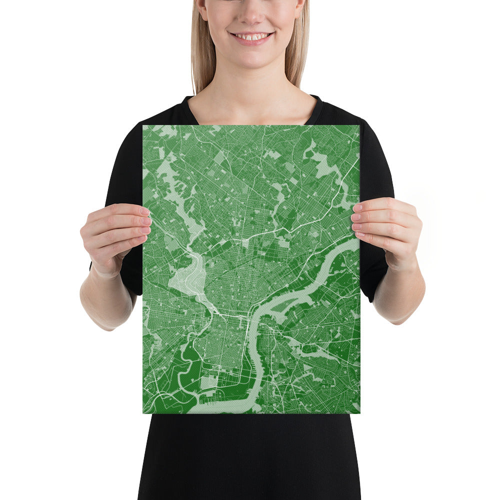 Philadelphia Green and White Canvas Map