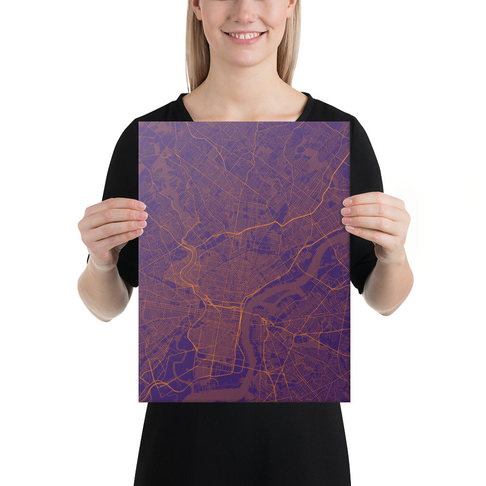 Philadelphia Purple and Orange Canvas Map