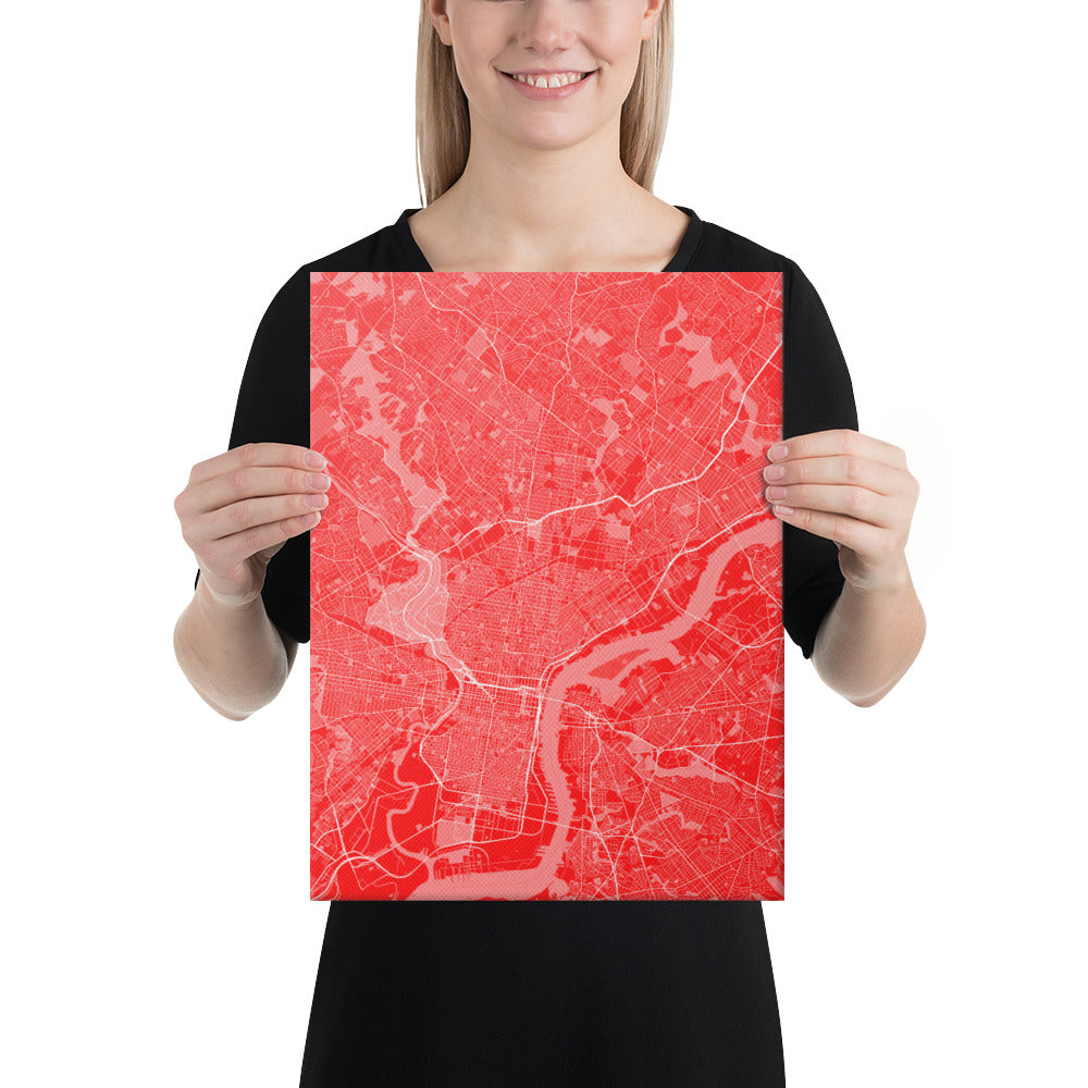 Philadelphia Red and White Canvas Map