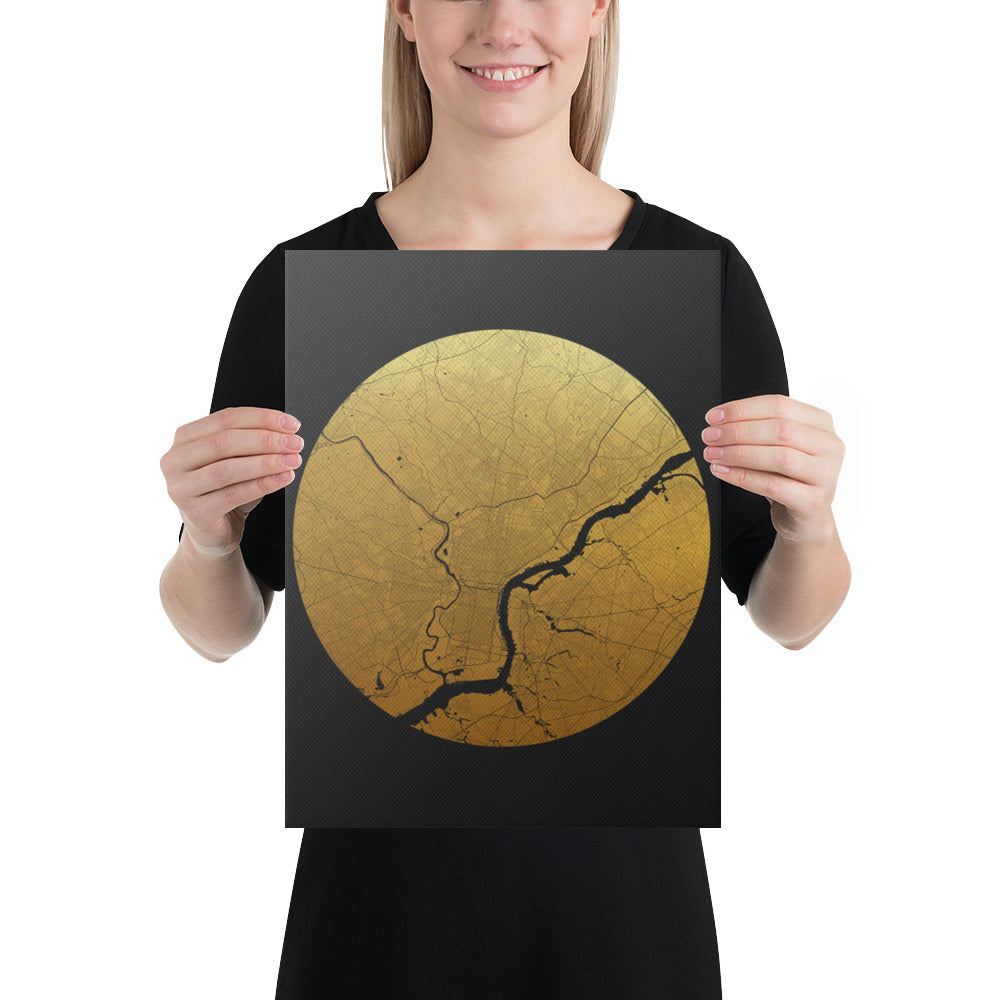 Philadelphia Gold on Black Canvas Map