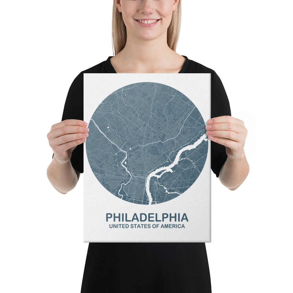 Philadelphia Circular Blue Canvas Map