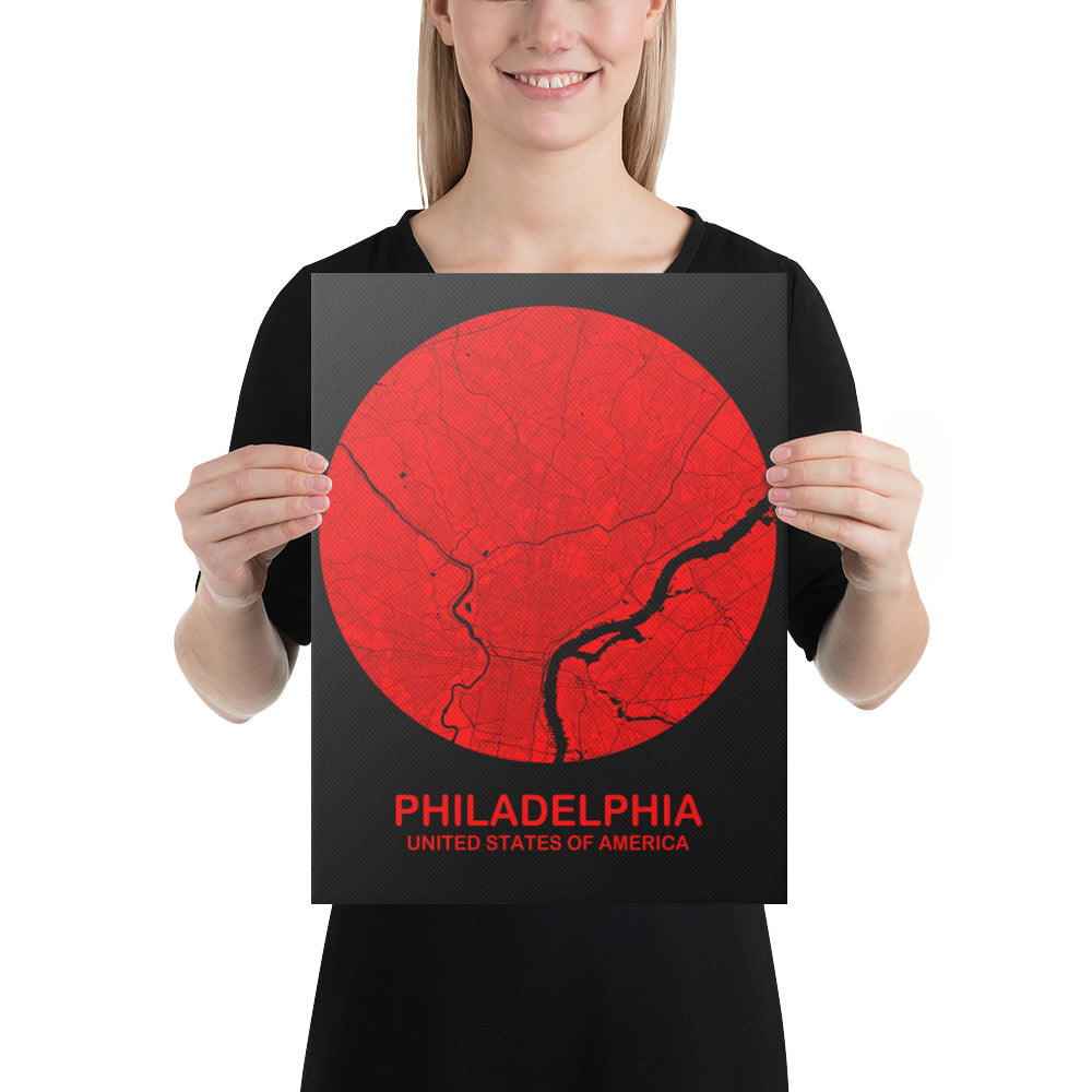 Philadelphia Circular Red Canvas Map