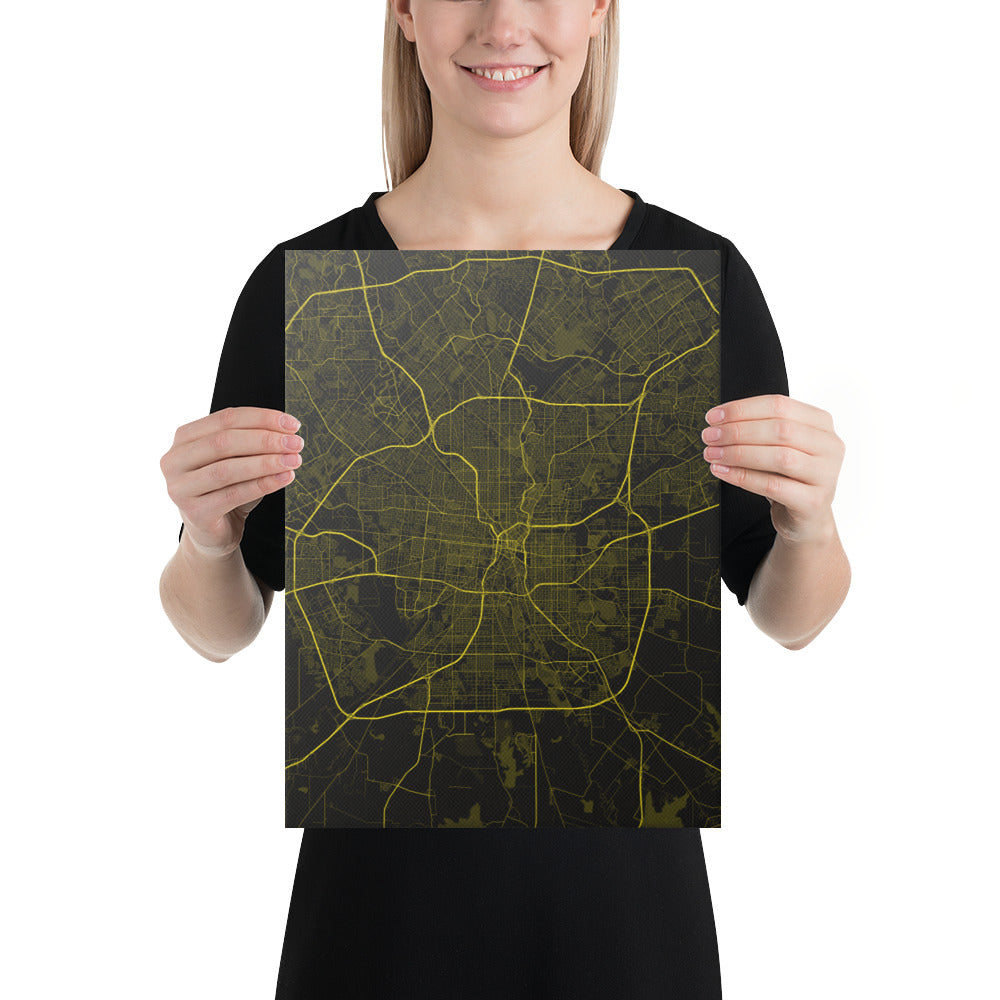 San Antonio Black and Yellow Canvas Map