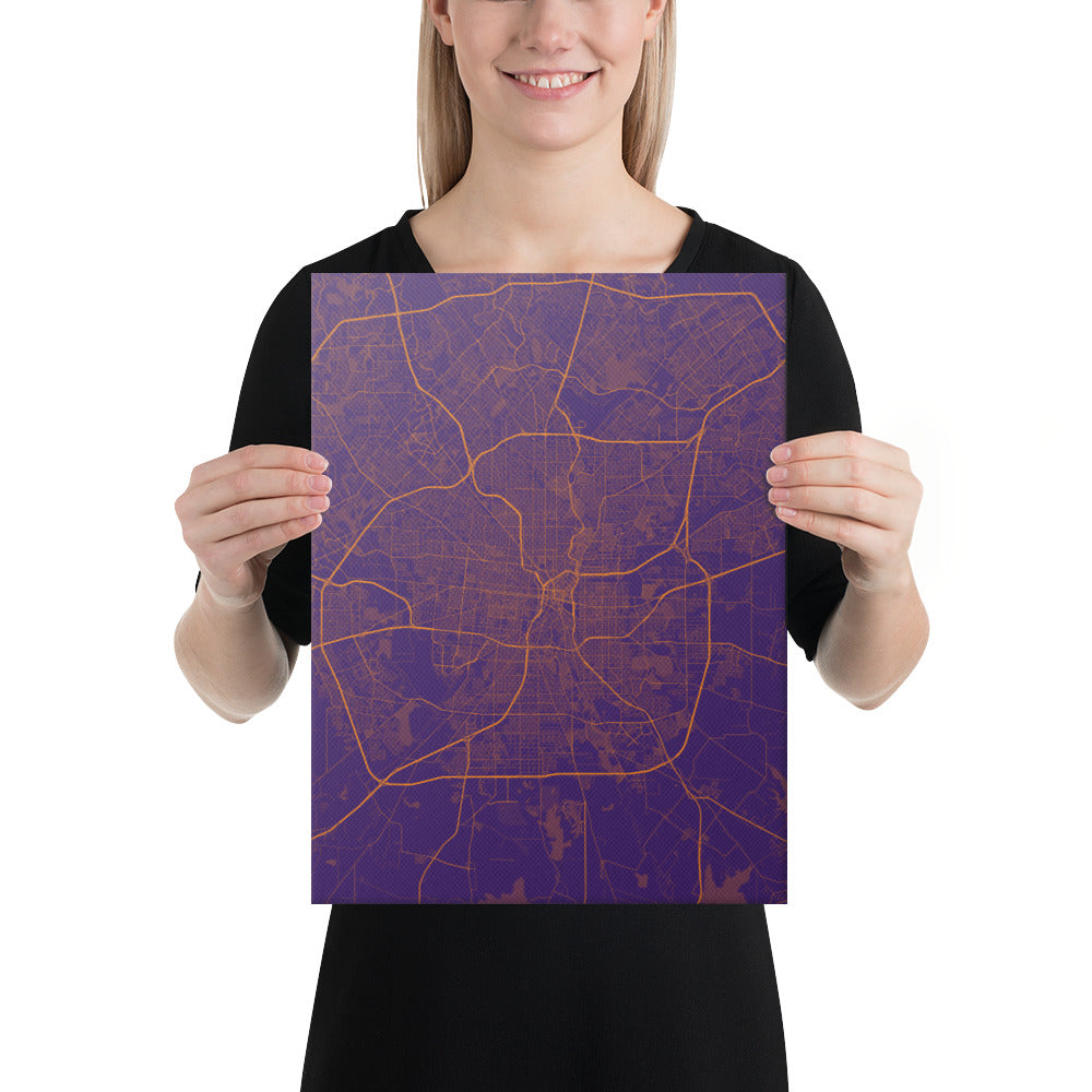 San Antonio Purple and Orange Canvas Map