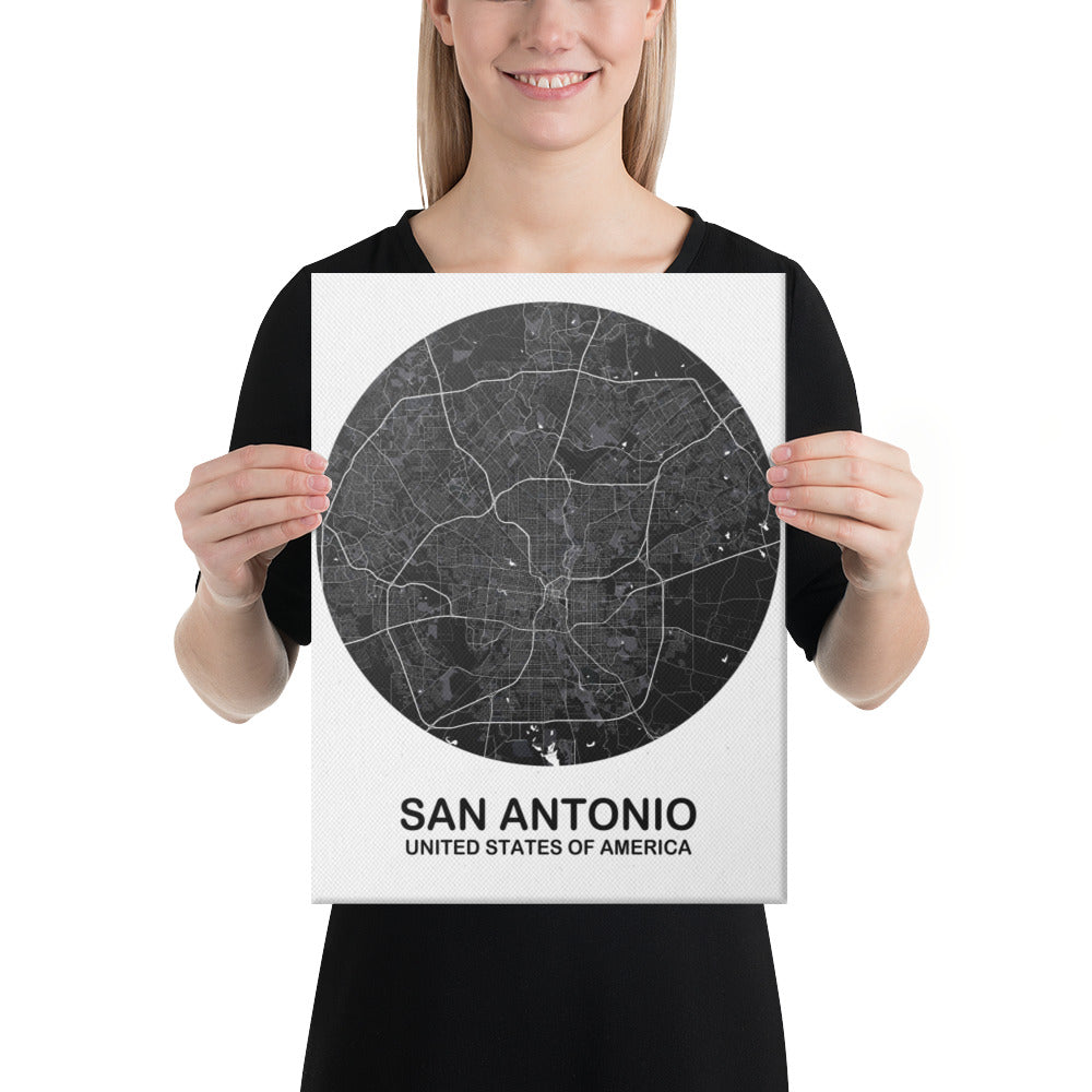 San Antonio Circular Black Canvas Map