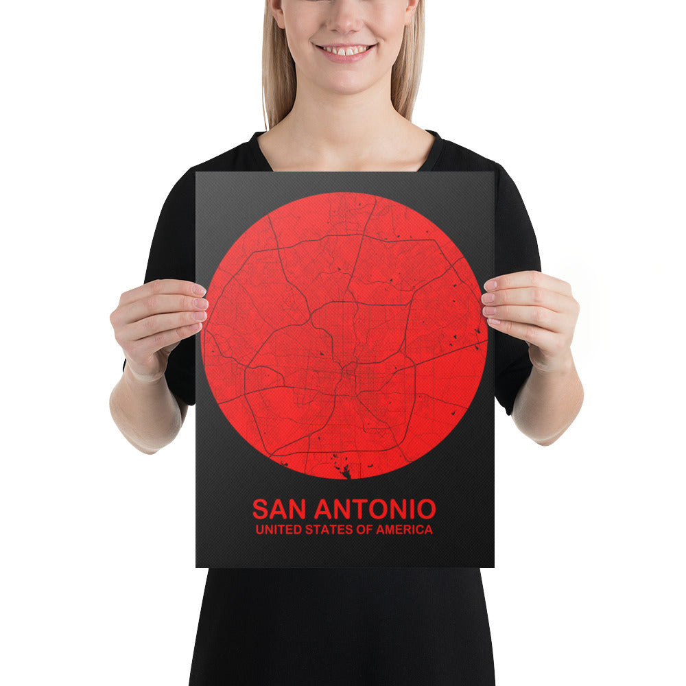 San Antonio Circular Red Canvas Map