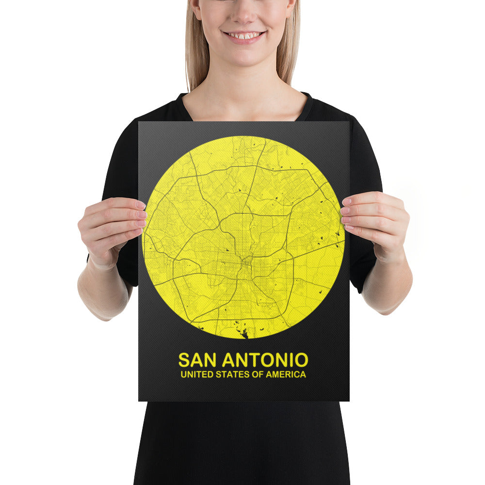 San Antonio Circular Yellow Canvas Map