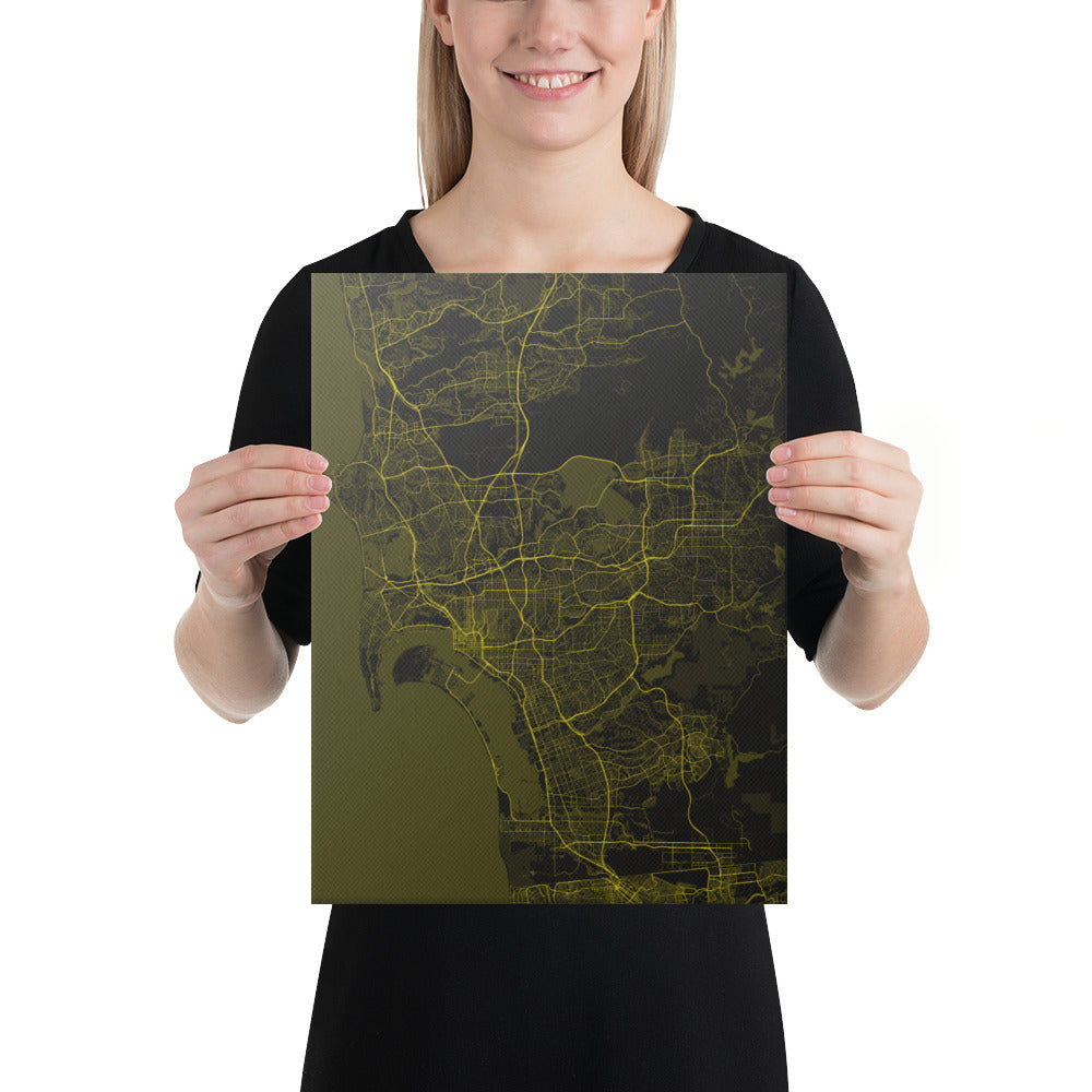 San Diego Black and Yellow Canvas Map