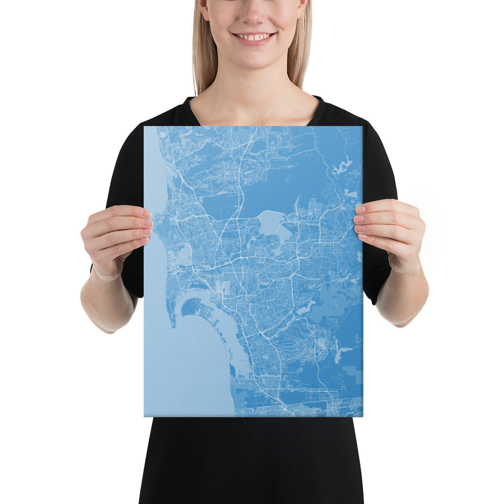 San Diego Blue and White Canvas Map