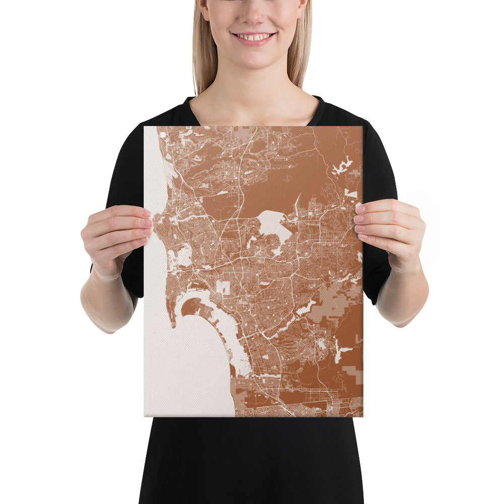 San Diego Brown and White Canvas Map