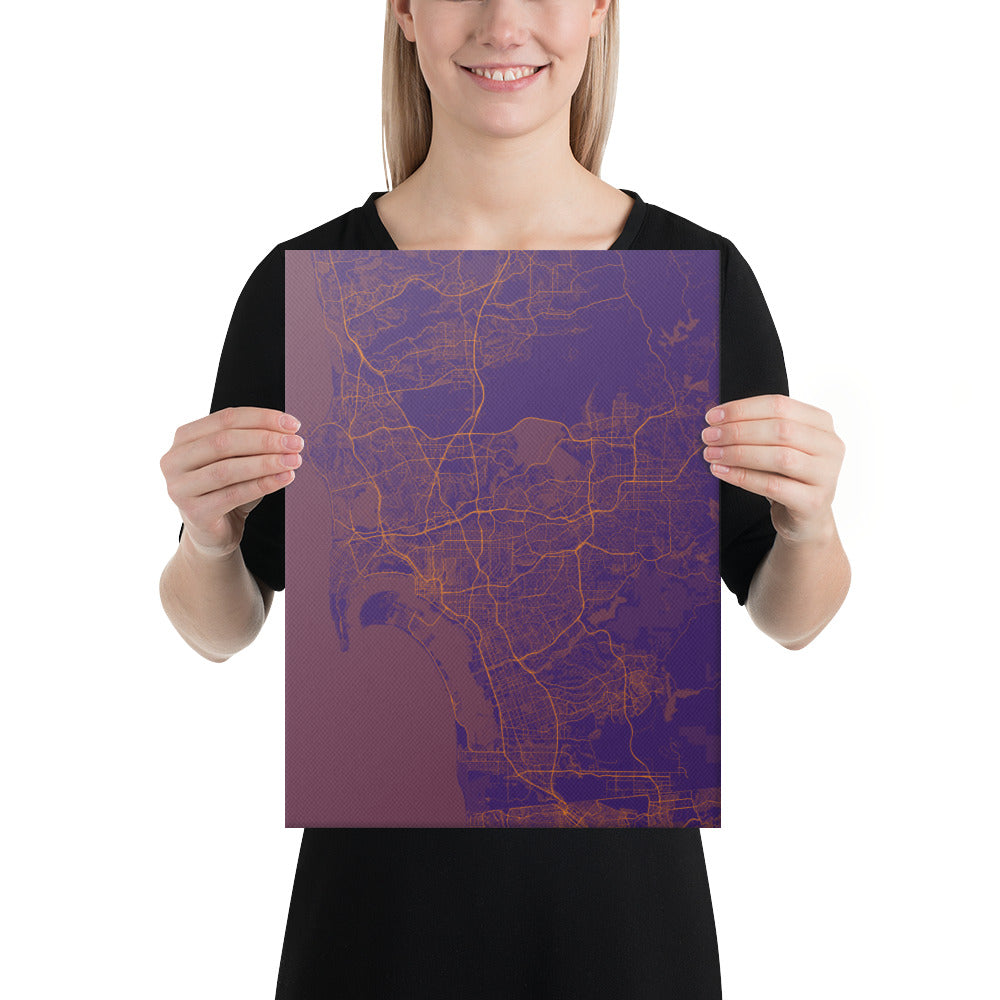 San Diego Purple and Orange Canvas Map