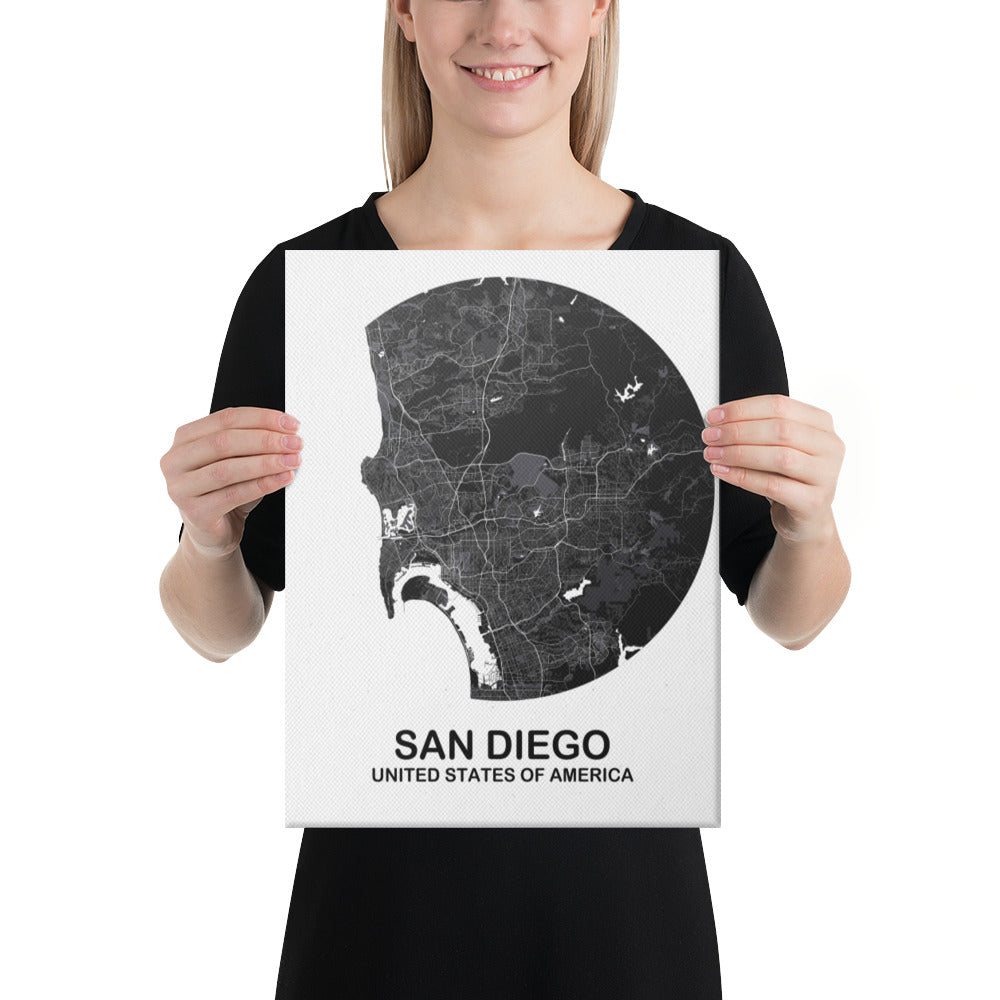 San Diego Circular Black Canvas Map