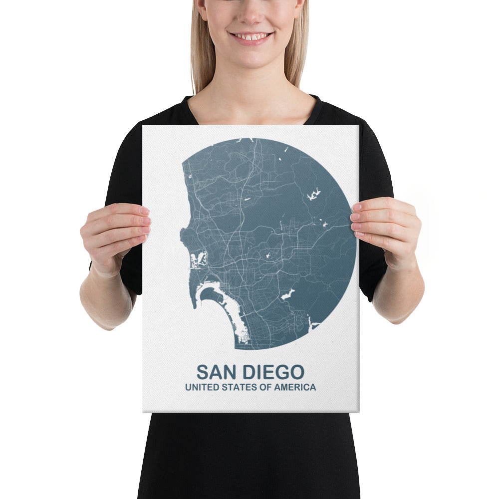 San Diego Circular Blue Canvas Map