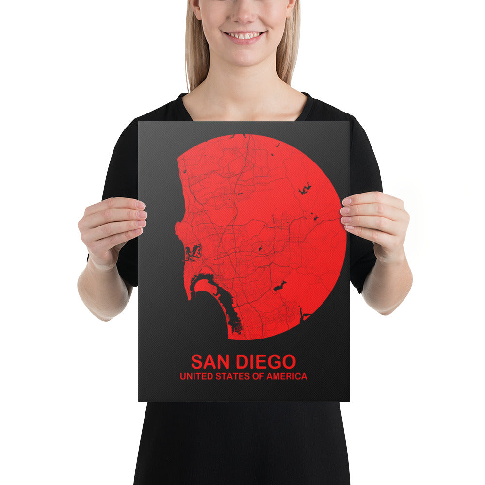 San Diego Circular Red Canvas Map