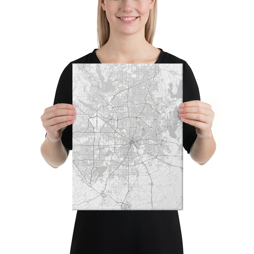 Dallas White Canvas Map