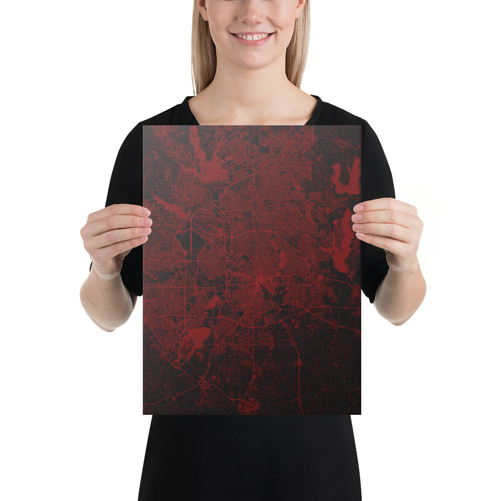 Dallas Black and Red Canvas Map