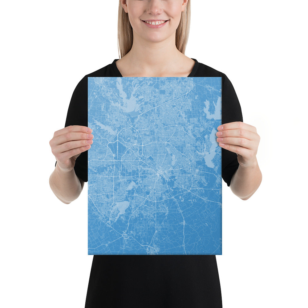 Dallas Blue and White Canvas Map